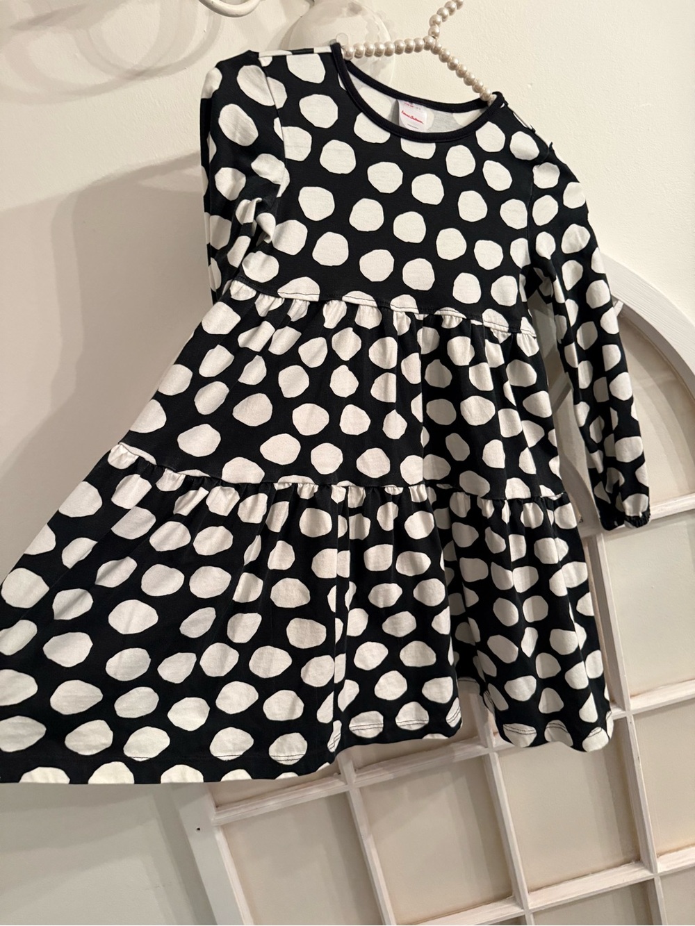 Hanna Andersson Black & White Polka Dot Tiered Long-Sleeve Dress